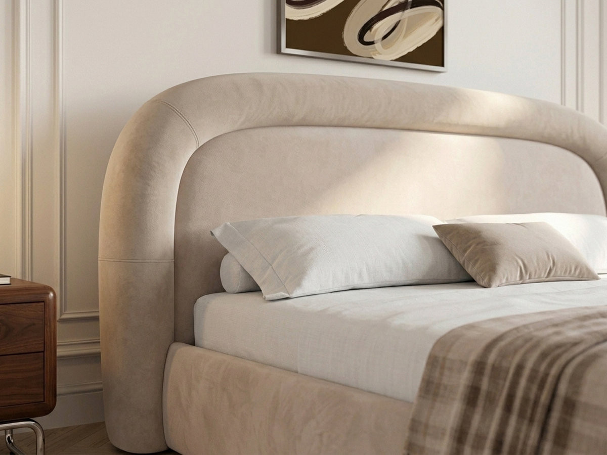 Bobochic Simone Polsterbett mit Bettkasten Samt Beige, Liegefläche 140 × 190 cm