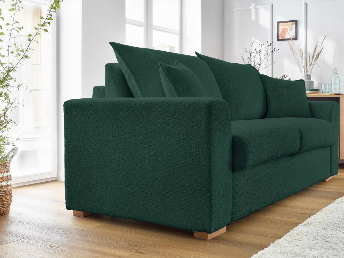 Bobochic Augustin Schlafsofa 3-Sitzer Bouclé-Stoff Grün, Liegefläche 140 × 200 cm