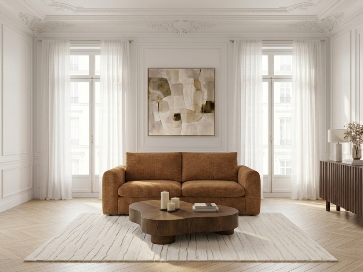 Bobochic Archi Schlafsofa 3-Sitzer Cordsamt Orange, Liegefläche 140 × 190 cm