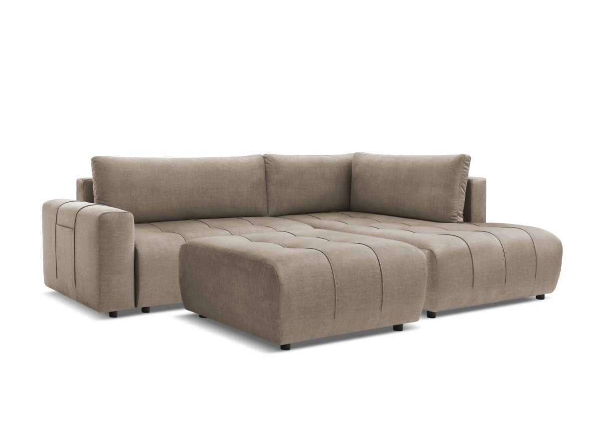 Bobochic Arsene Ecksofa mit Schlaffunktion und Bettkasten und Pouf 277 × 200 cm Samt Taupe Ecke rechts