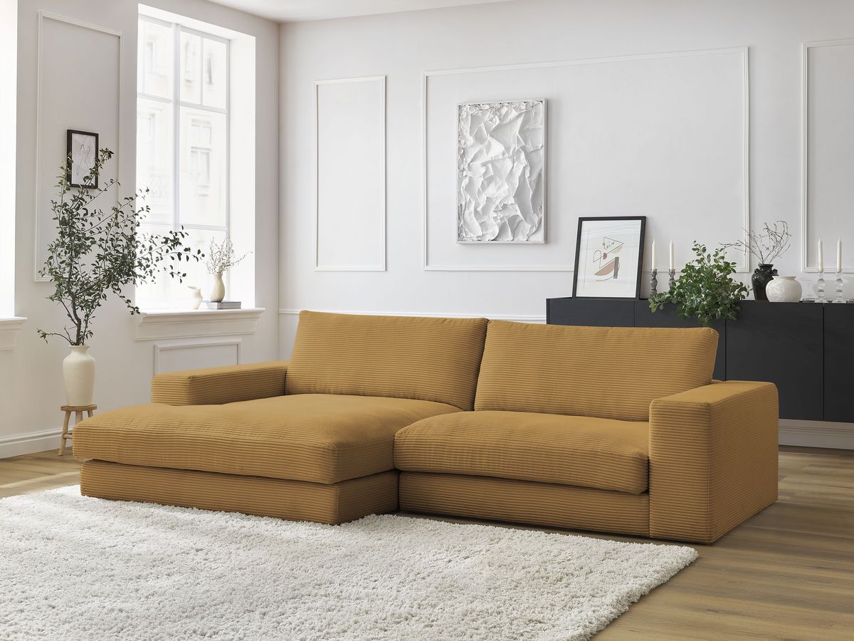 Bobochic Leonard Ecksofa 274 × 159 cm Cordsamt Gelb Ecke links