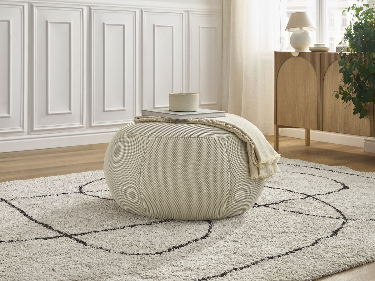 Bobochic Hayden Pouf, rund Mesh-Stoff Beige, 76 cm