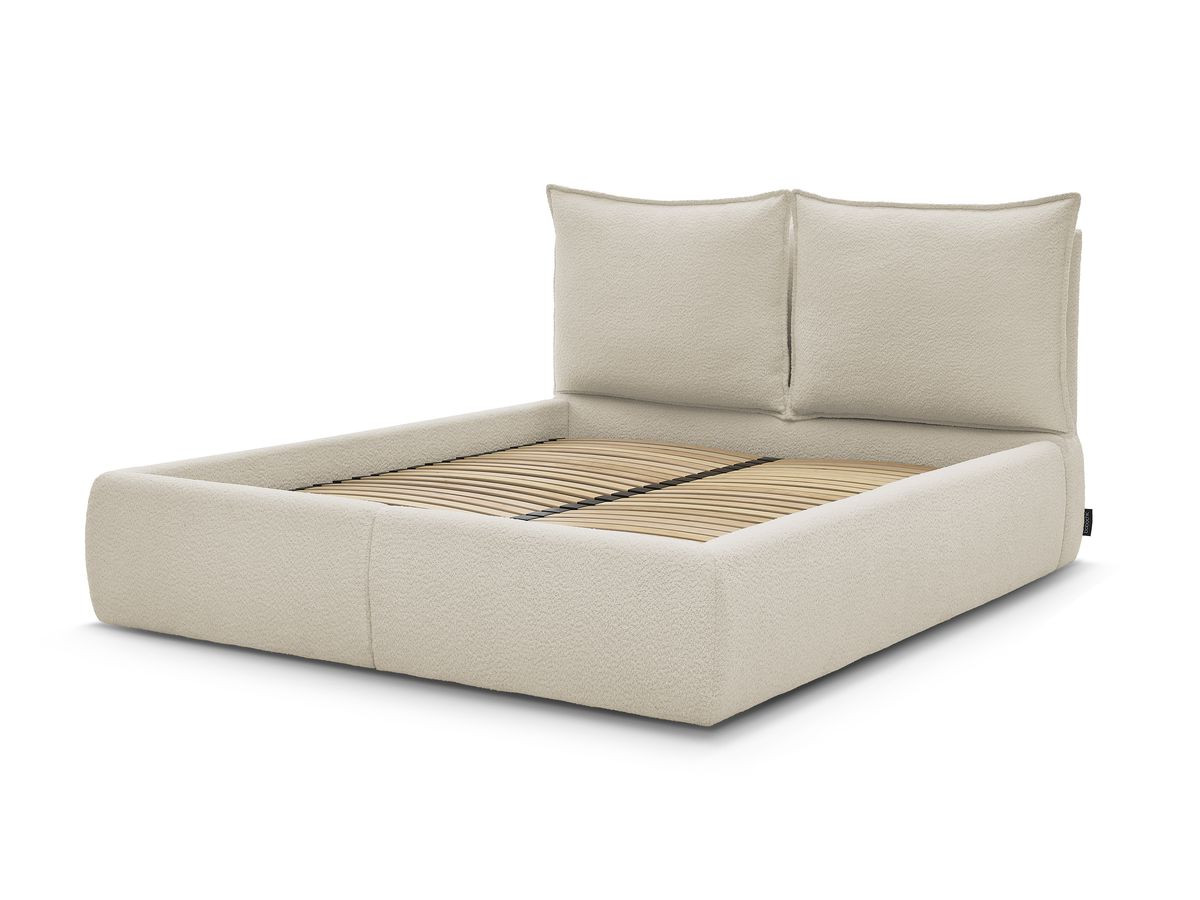 Bobochic Garance Polsterbett mit Bettkasten Bouclé-Stoff Beige, Liegefläche 160 × 200 cm
