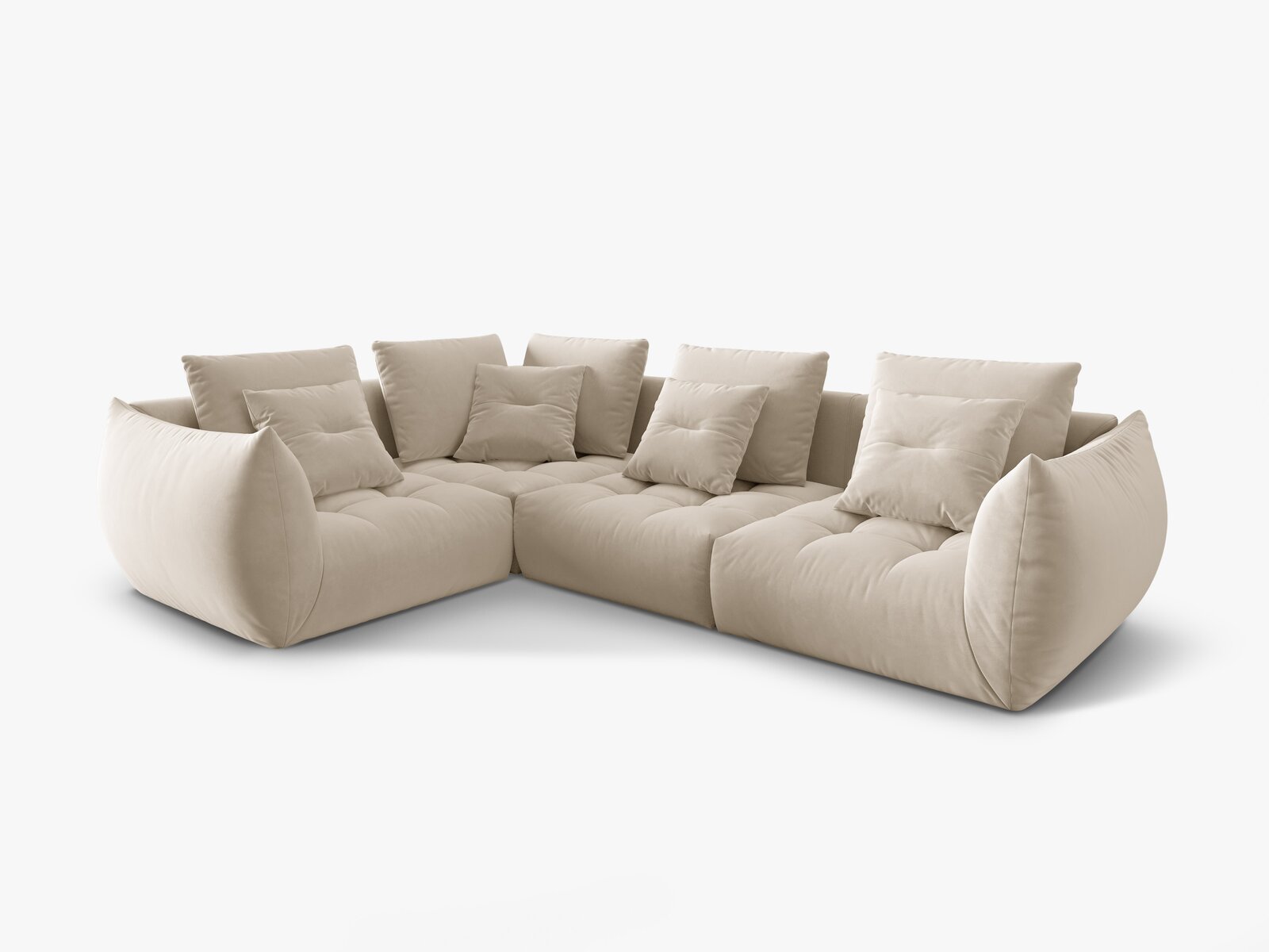 Micadoni Ecksofa Bloom 4-Sitzer Links Samt Ecru