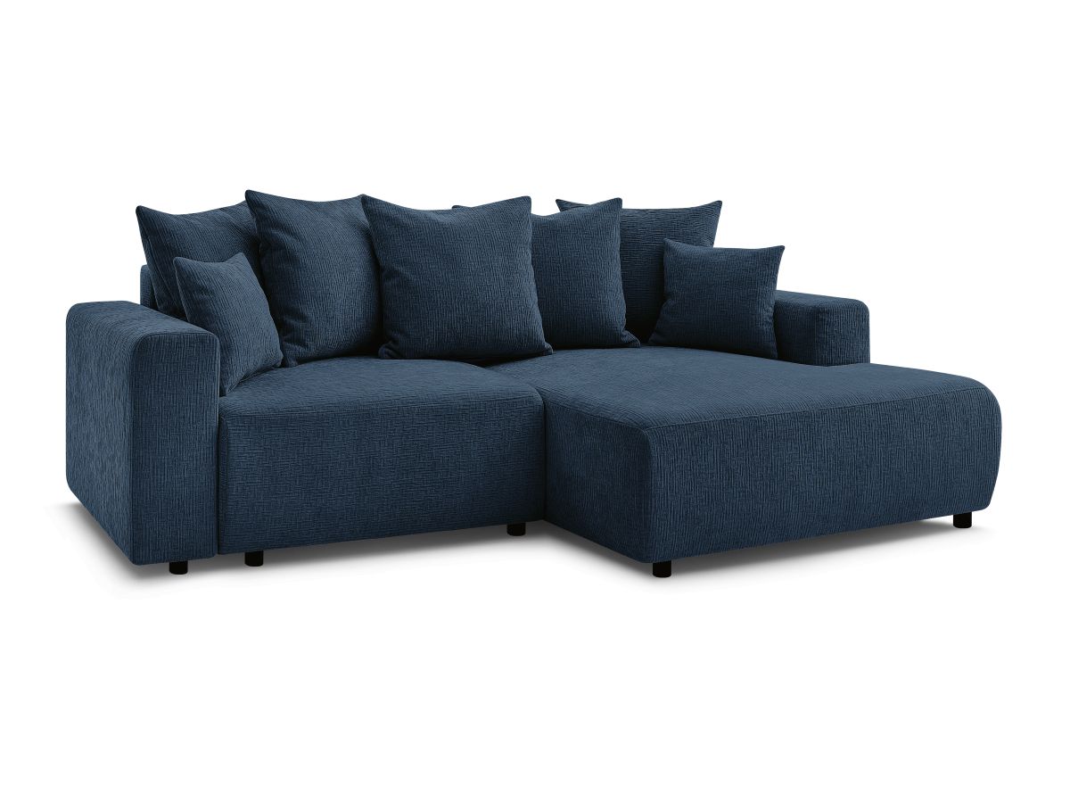 Bobochic Atilla Ecksofa mit Schlaffunktion und Bettkasten Strukturstoff Dunkelblau Ecke rechts