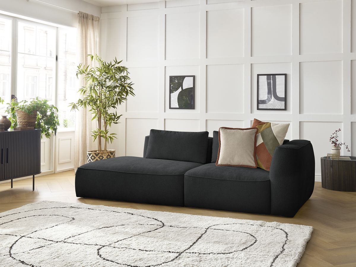 Bobochic Leopold Sofa 3-Sitzer Strukturstoff Schwarz Armlehne rechts
