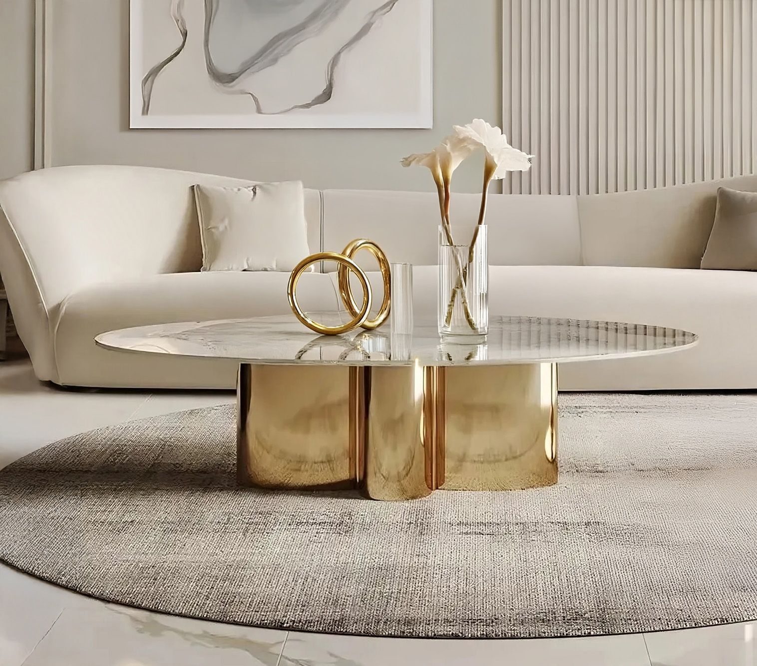 Livin Hill Couchtisch Modig Goldene Beine, weißes Oberteil M59