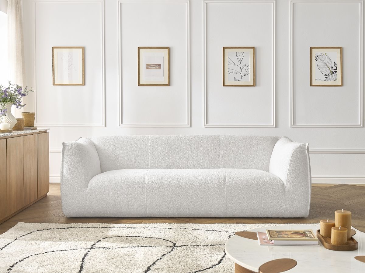 Bobochic Giorgia Sofa 3-Sitzer Bouclé-Stoff Weiß