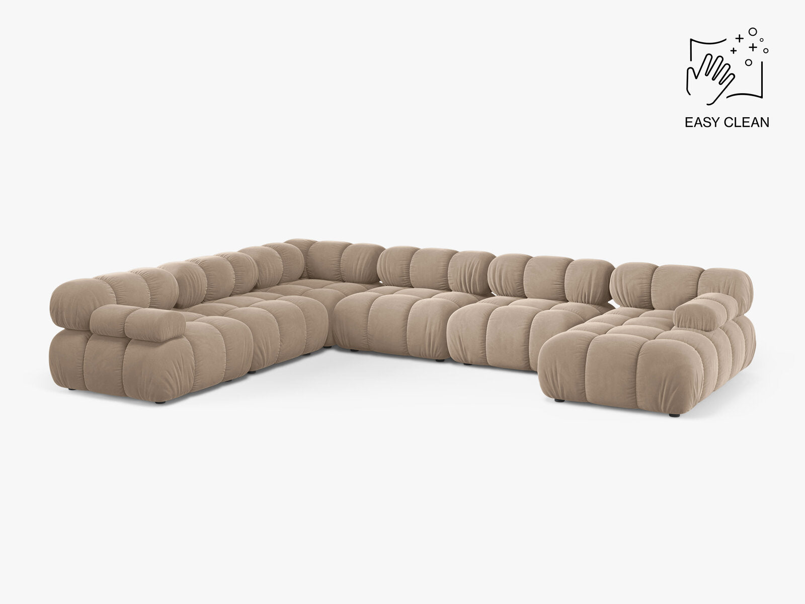 Micadoni Modulares Panorama Ecksofa Bellis 8-Sitzer Links Samt Venus Beige