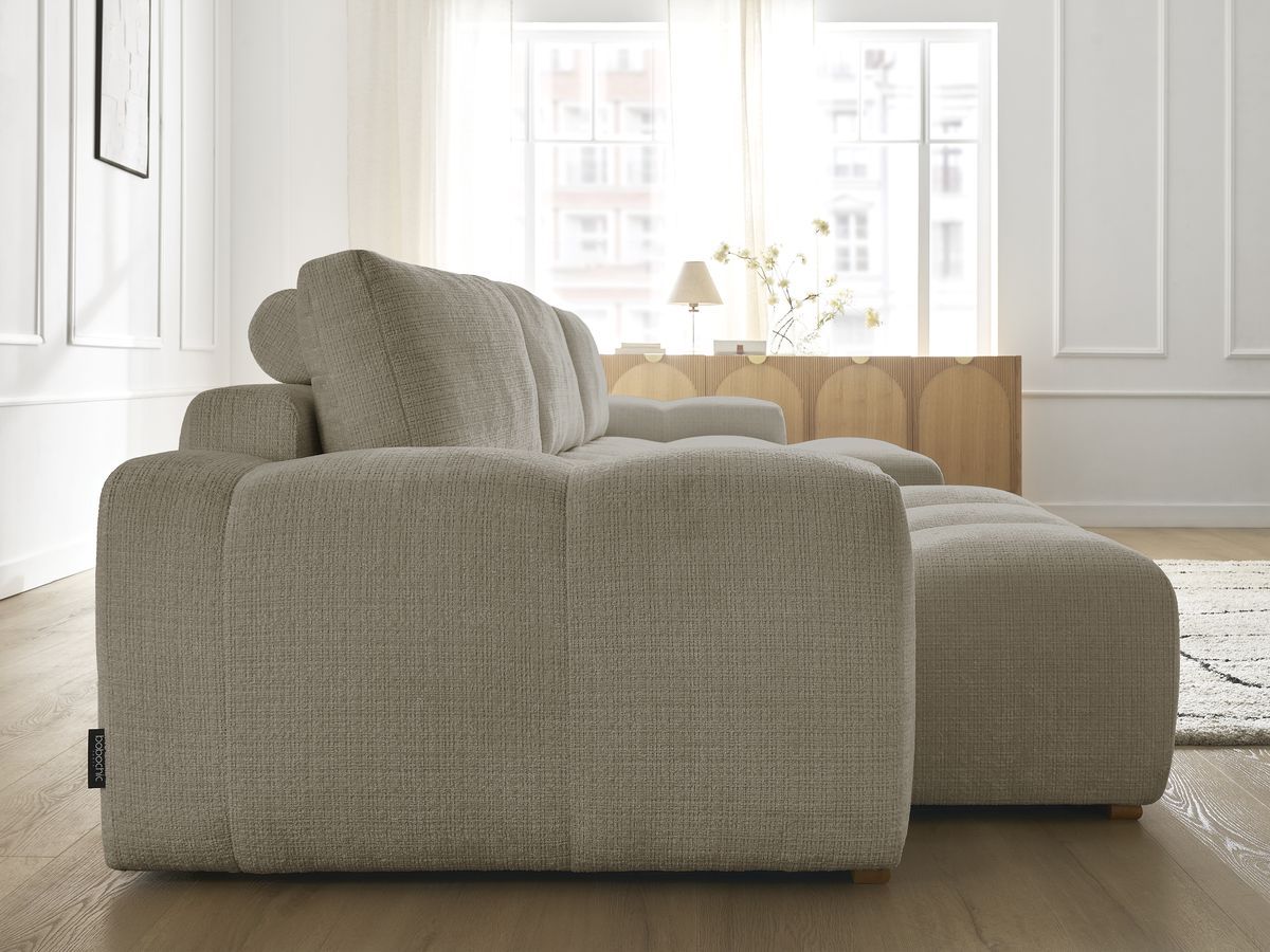 Bobochic Anakin Wohnlandschaft, Liegefläche 137 × 382 cm, 3 Kissen Strukturstoff Taupe