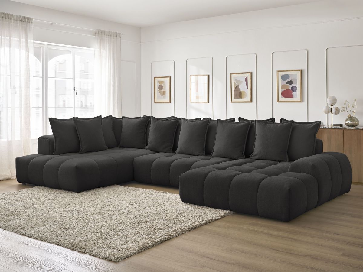 Bobochic Everest Wohnlandschaft, 14 Kissen Strukturstoff Schwarz Ecke rechts