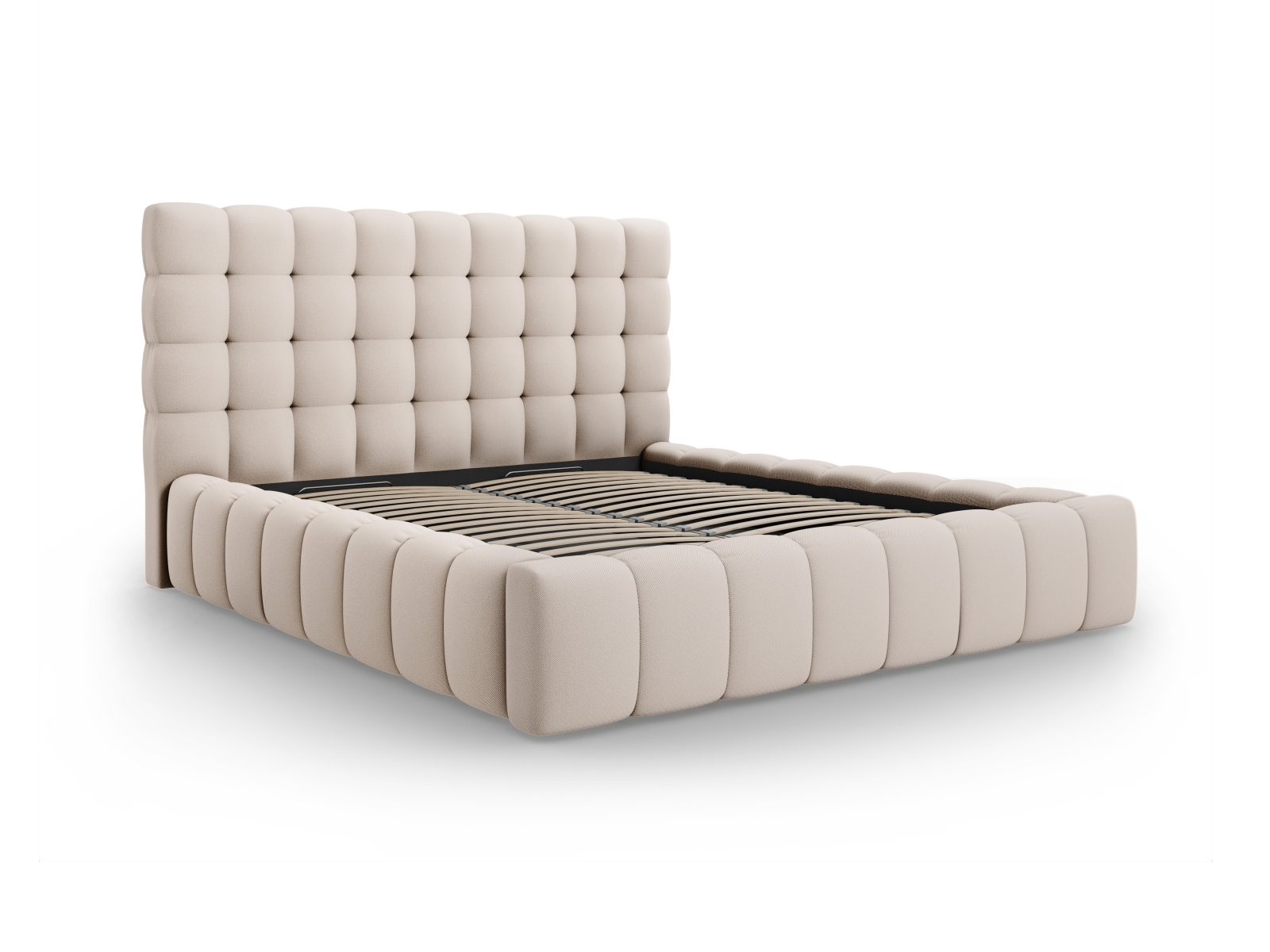 Micadoni Stauraumbett mit Kopfteil Mamaia Strukturierter Stoff Beige 200x200