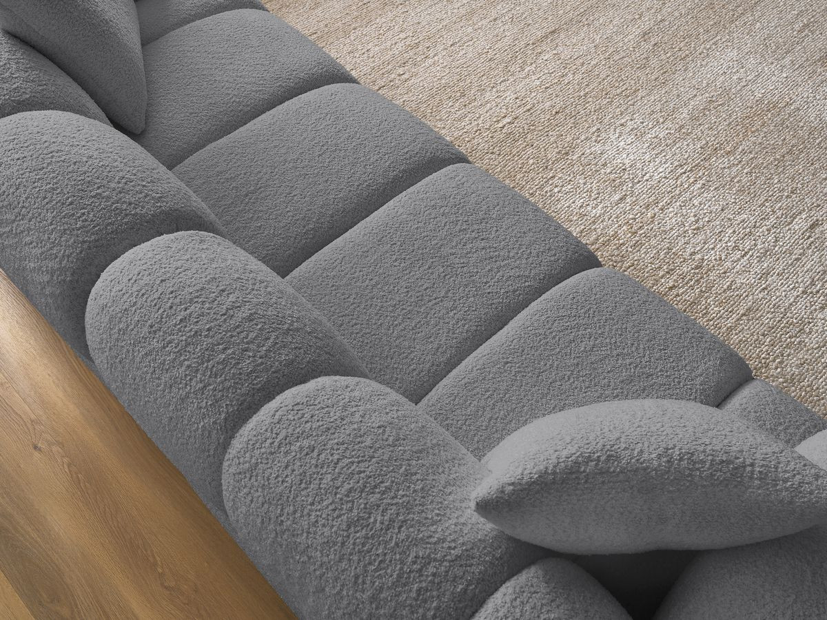 Bobochic Pamira Sofa 3-Sitzer Bouclé-Stoff Dunkelgrau