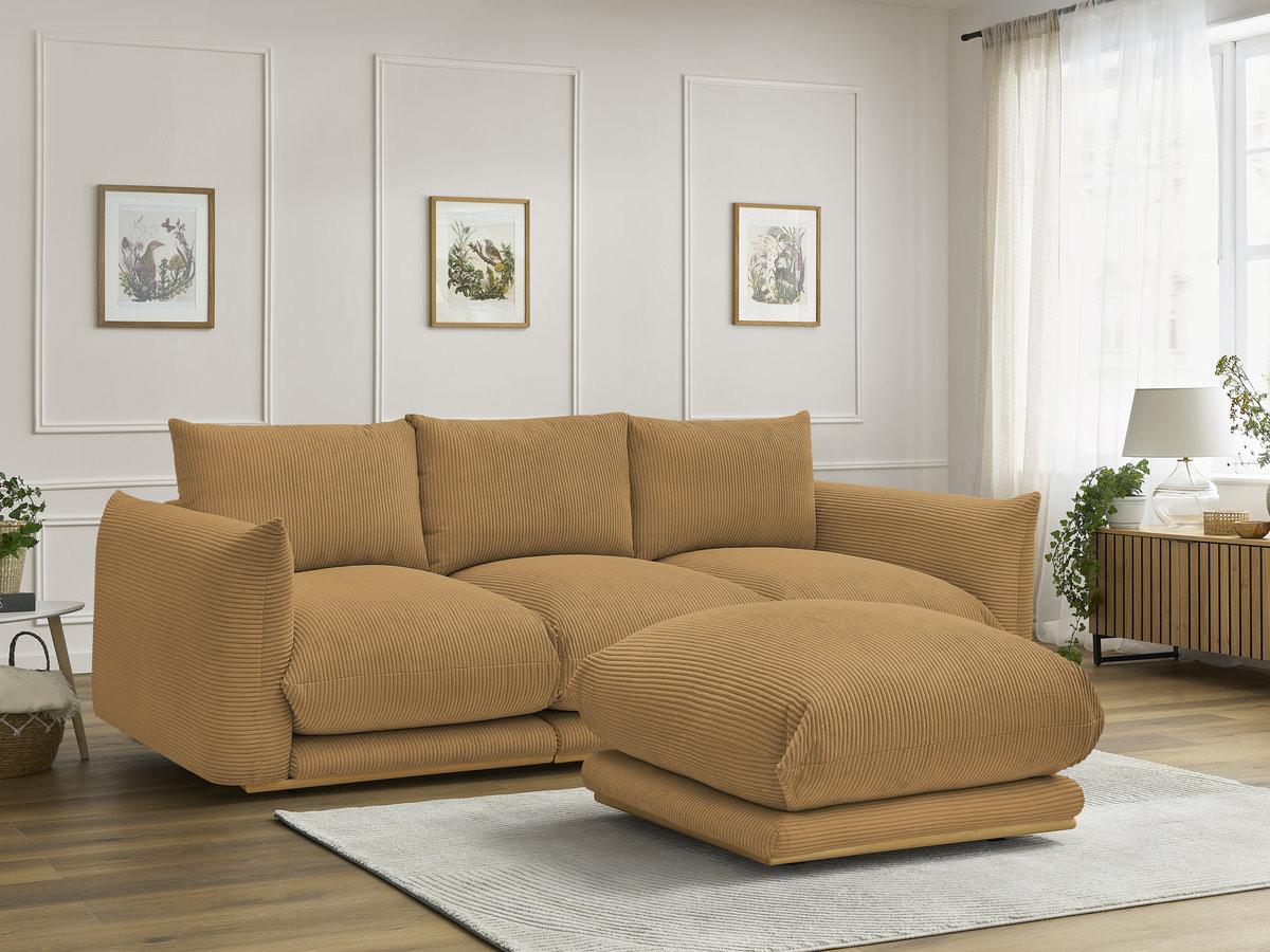 Bobochic Ernest Sofa 3-Sitzer mit Pouf 266 × 106 cm Cordsamt Gelb