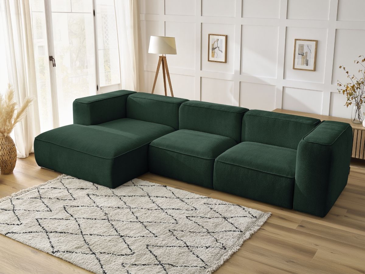 Bobochic Zephyr Ecksofa 349 × 165 cm Strukturstoff Grün Ecke links