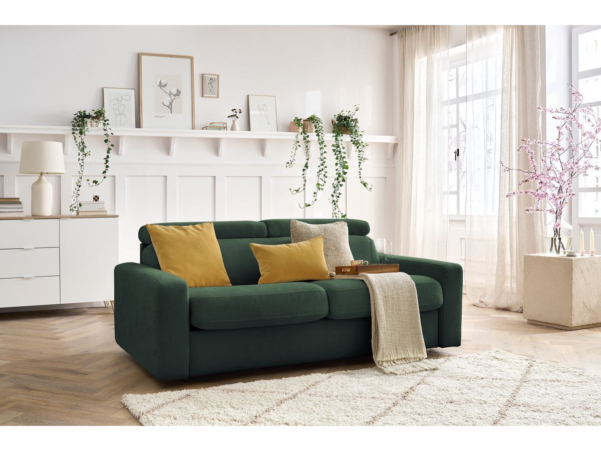 Bobochic Monaco Schlafsofa 3-Sitzer Stoff Grün, Liegefläche 160 × 190 cm
