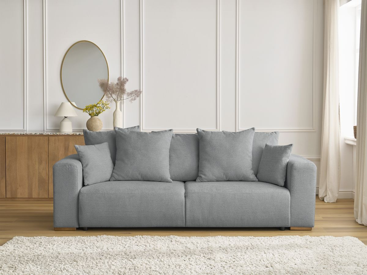 Bobochic Sidonie Schlafsofa 3-Sitzer mit Bettkasten Melange-Stoff Dunkelgrau