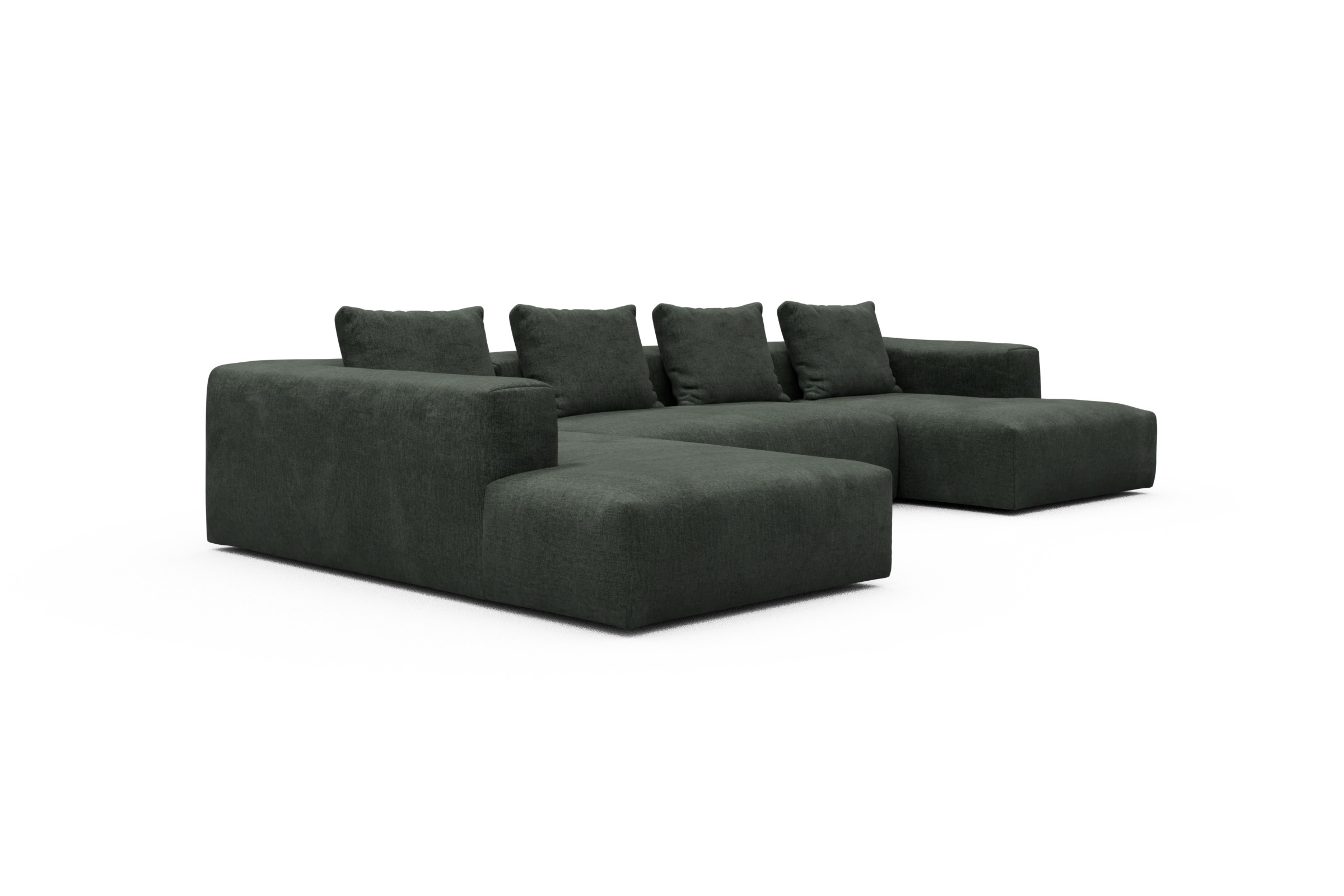 Wohnlandschaft Fred Relax-Ecke links mit 2-Sitzer und Chaiselongue rechts Boucle Aivi 818-Pine-Green
