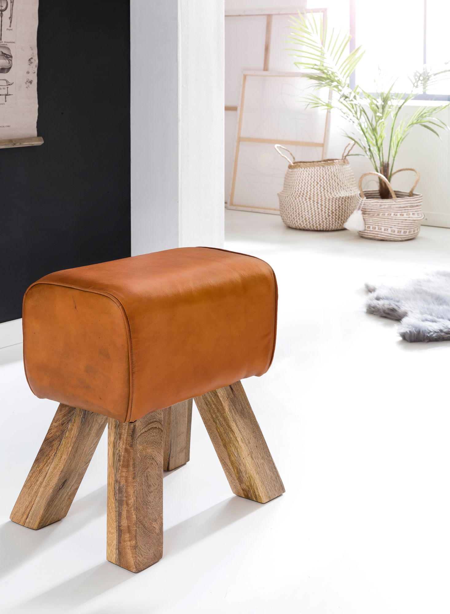 Sitzhocker Abisko Echtleder Braun 40 × 30 × 47 cm