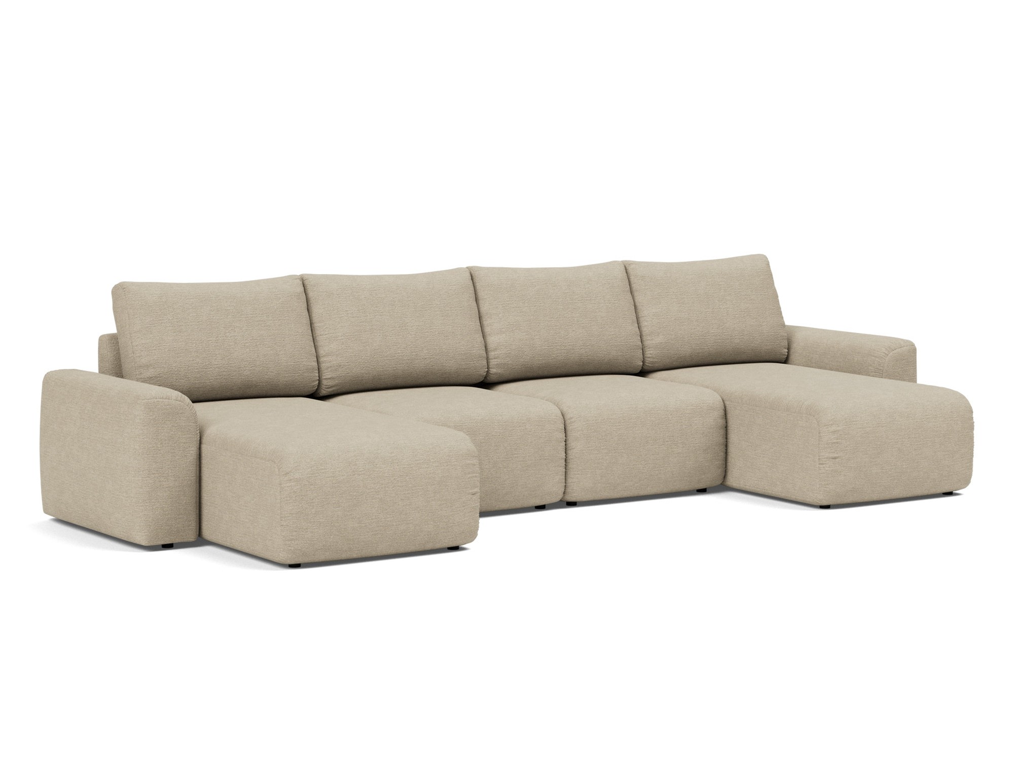 Schlafsofa Norum U-Form mit Chunky-Armlehnen Strukturierter Stoff Taura 356-Sand