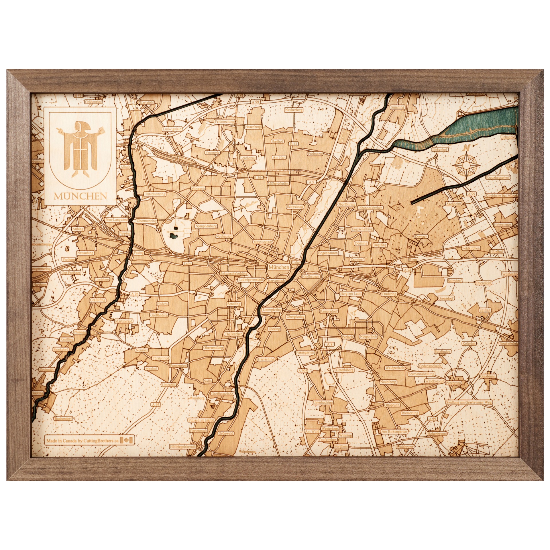 Cutting Brothers 3D Holz-Wandkarte München 40.5 x 30.5 moebelfaktor
