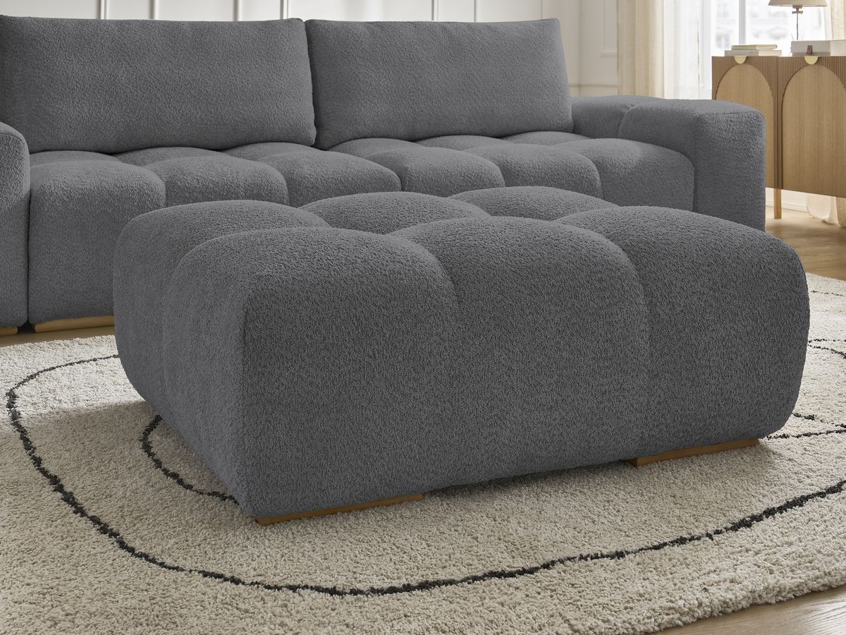 Bobochic Anakin Sofa 3-Sitzer mit Pouf, 2 Kissen Bouclé-Stoff Dunkelgrau