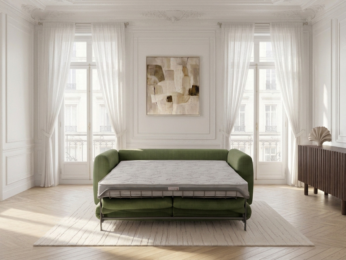 Bobochic Archi Schlafsofa 3-Sitzer Cordsamt Grün, Liegefläche 140 × 190 cm