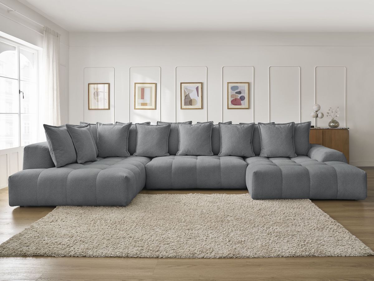Bobochic Everest Wohnlandschaft, 14 Kissen Melange-Stoff Dunkelgrau Ecke rechts