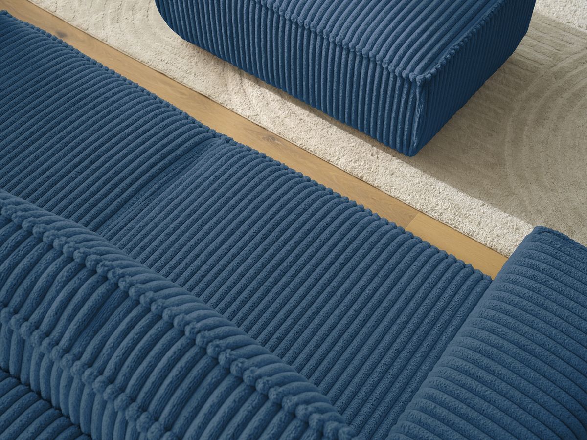Bobochic Chelsea Sofa 3-Sitzer mit Pouf Breitcord weich Dunkelblau