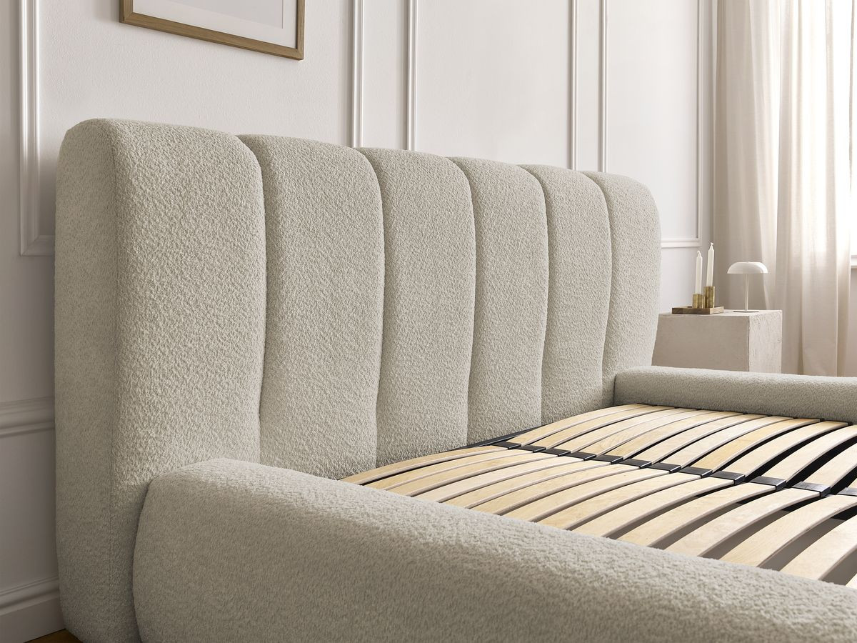 Bobochic Denali Polsterbett mit Bettkasten Bouclé-Stoff Beige, Liegefläche 140 × 190 cm
