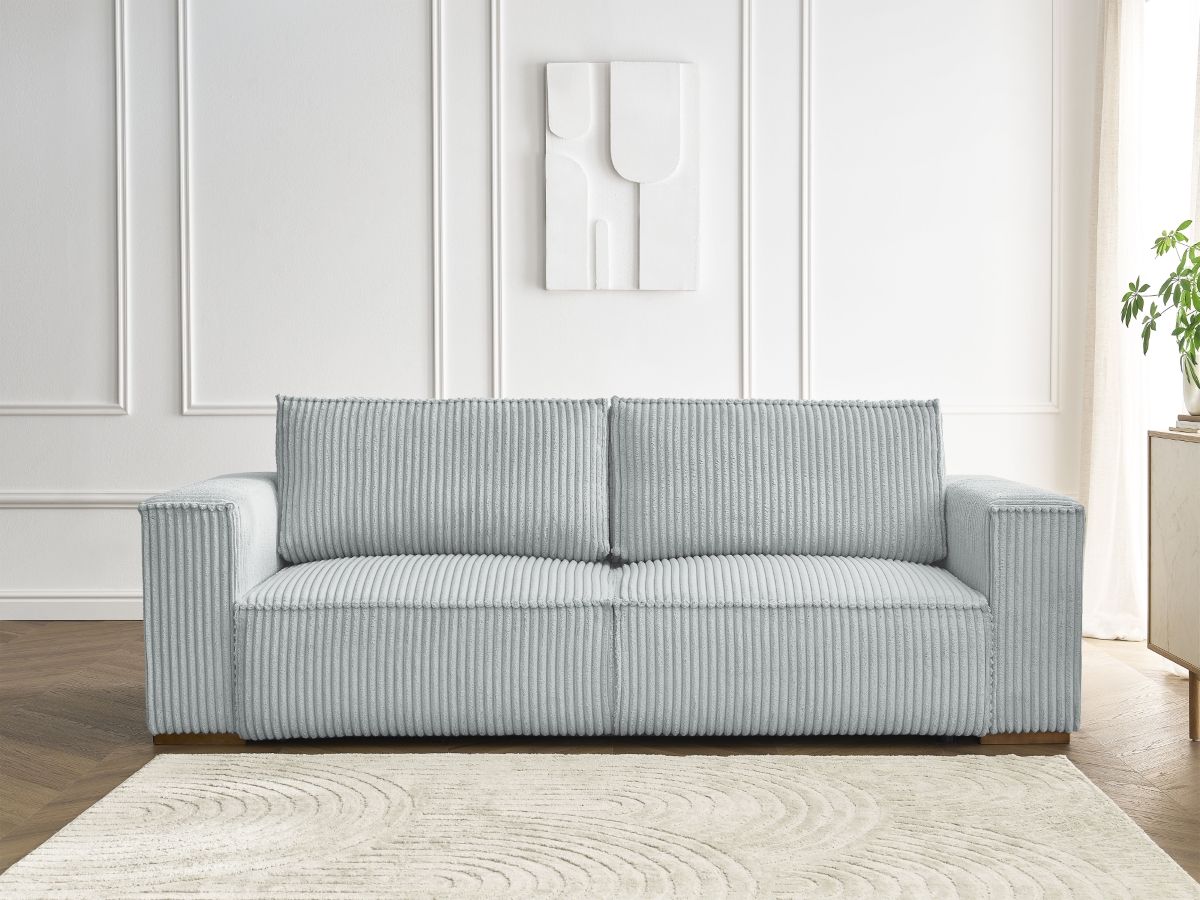 Bobochic Chelsea Schlafsofa 3-Sitzer mit Bettkasten Breitcord weich Hellgrau