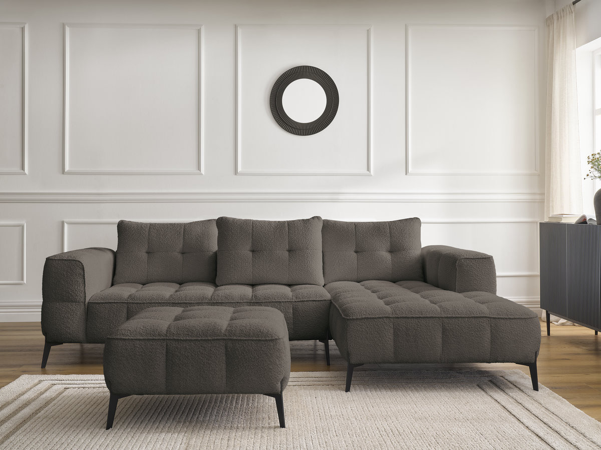 Bobochic Anis Ecksofa mit Pouf Bouclé-Stoff Braun Ecke rechts