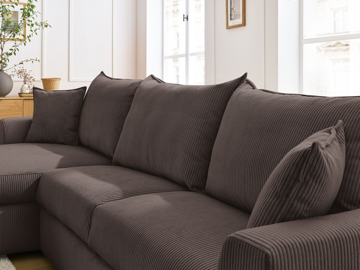 Bobochic Augustin Ecksofa mit Schlaffunktion und Bettkasten Cordsamt Braun, Liegefläche 160 × 200 cm