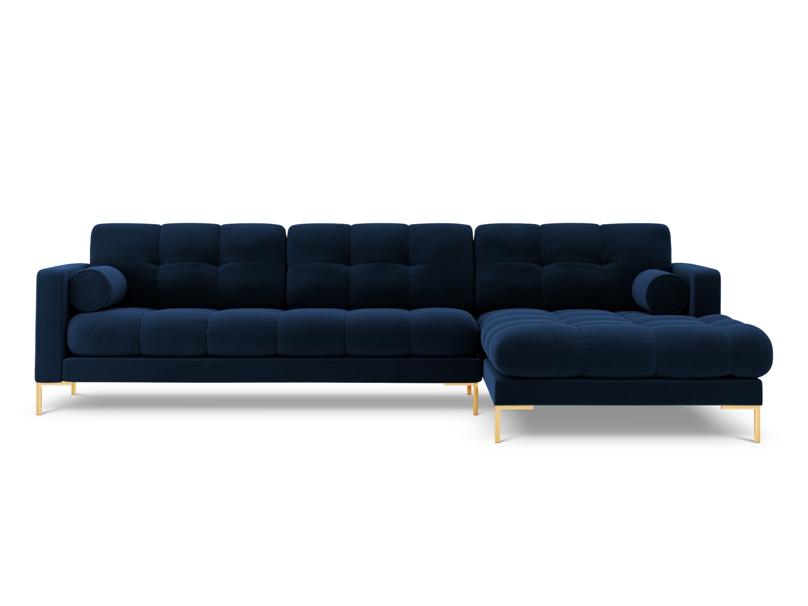 Cosmopolitan Design Ecksofa Bali 5-Sitzer Samt Bluvel Königsblau Rechts Beine Gold