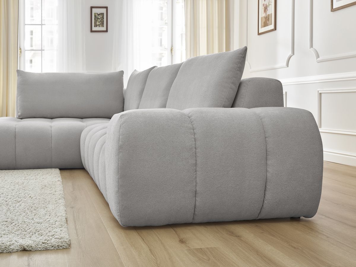 Bobochic Everest Ecksofa, 4 Kissen Strukturstoff Hellgrau Ecke links