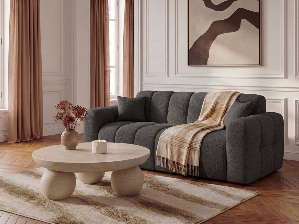 Bobochic Bradley Schlafsofa 3-Sitzer Bouclé-Stoff Dunkelgrau