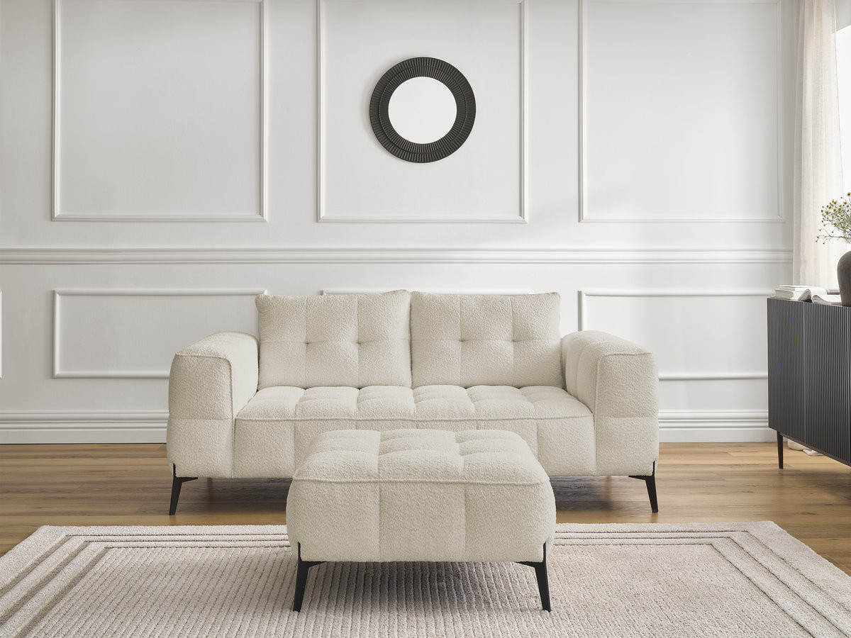 Bobochic Anis Sofa 2-Sitzer mit Pouf Bouclé-Stoff Beige