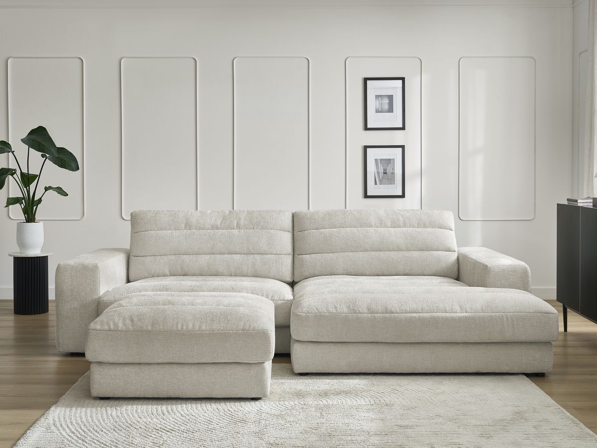 Bobochic Sierra Ecksofa mit Pouf Strukturstoff Beige Ecke rechts