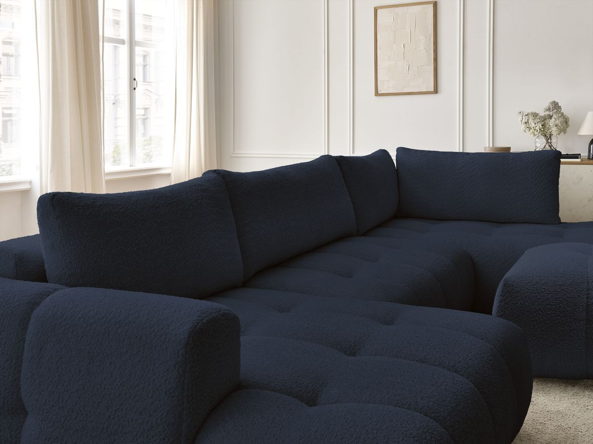 Bobochic Fuji Wohnlandschaft mit Pouf Bouclé-Stoff Dunkelblau Ecke links