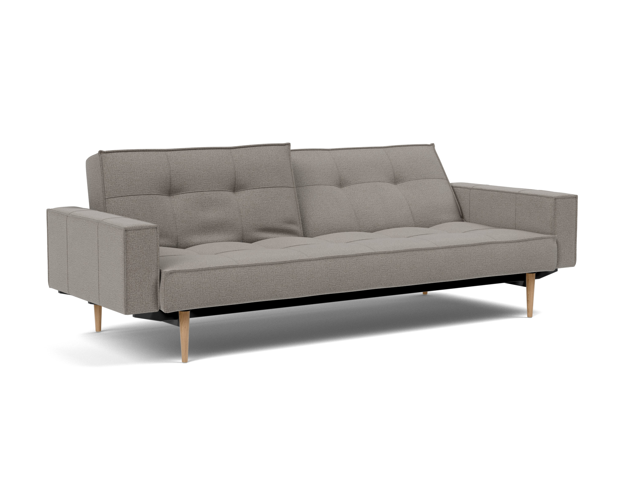 Schlafsofa Splitback mit Armlehnen Flachgewebe Mixed Dance 521-Grey Beine Styletto Eiche hell