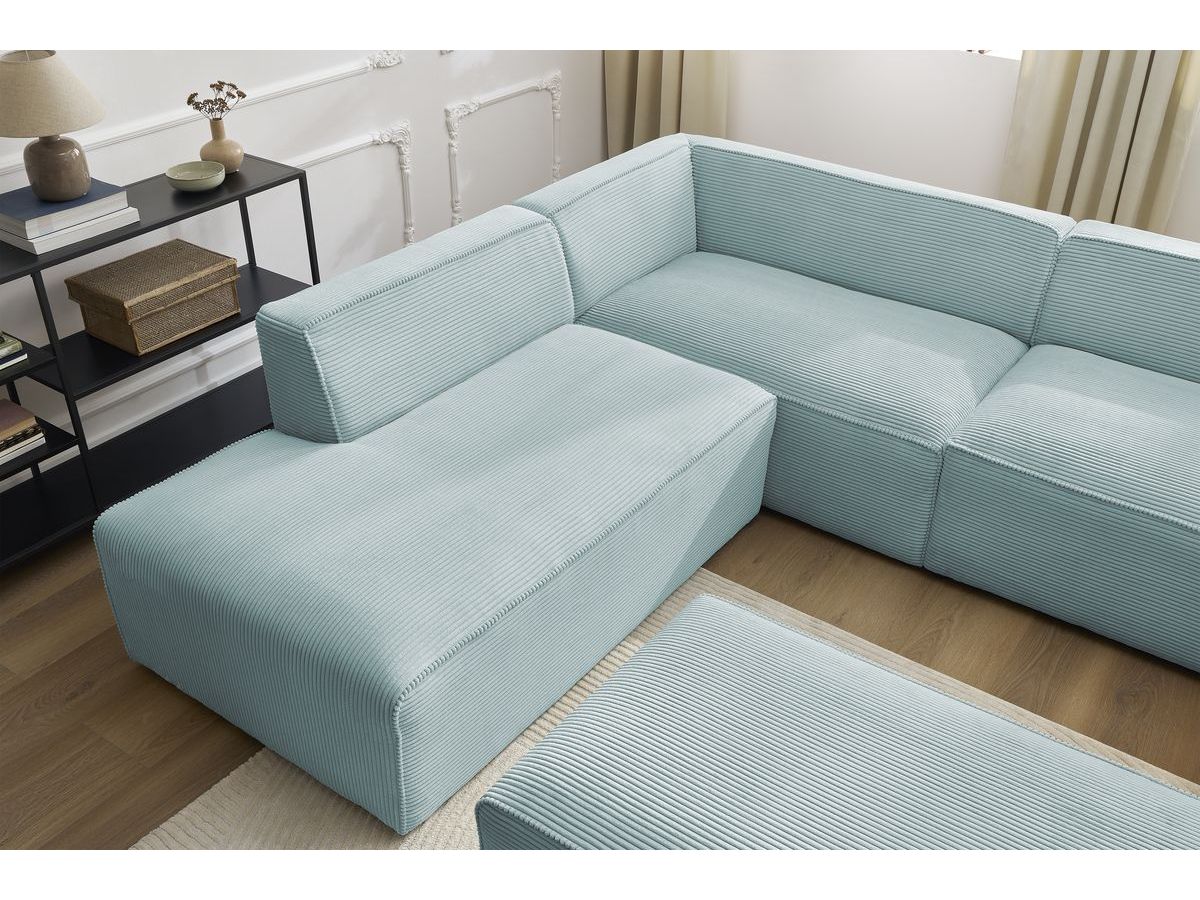 Bobochic Megeve Wohnlandschaft mit Pouf Cordsamt Hellblau Ecke rechts