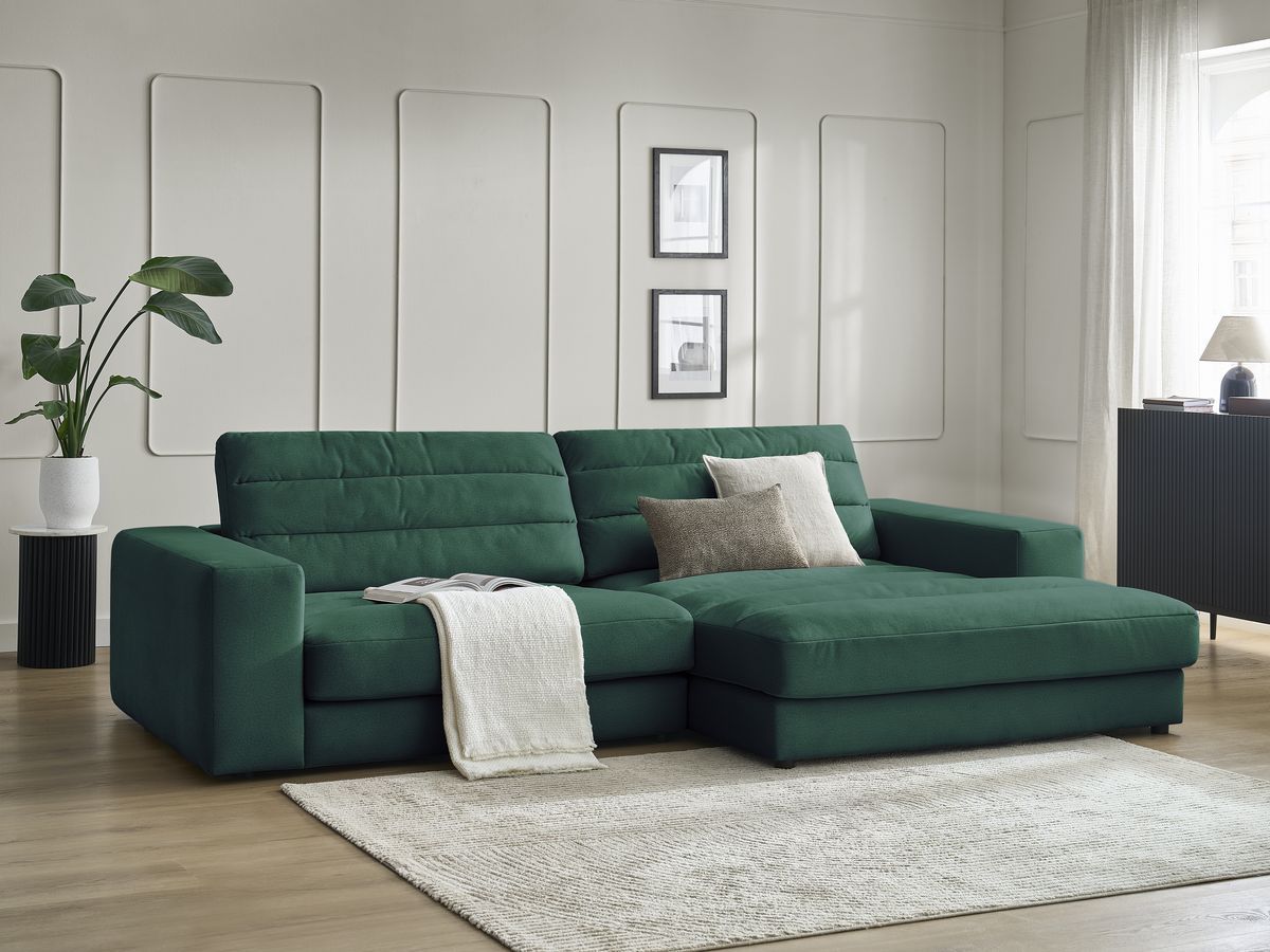 Bobochic Sierra Ecksofa Samt Dunkelgrün Ecke rechts