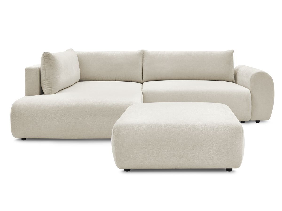 Bobochic Lucien Ecksofa mit Schlaffunktion und Bettkasten und Pouf 296 × 198 cm Stoff Beige Ecke links