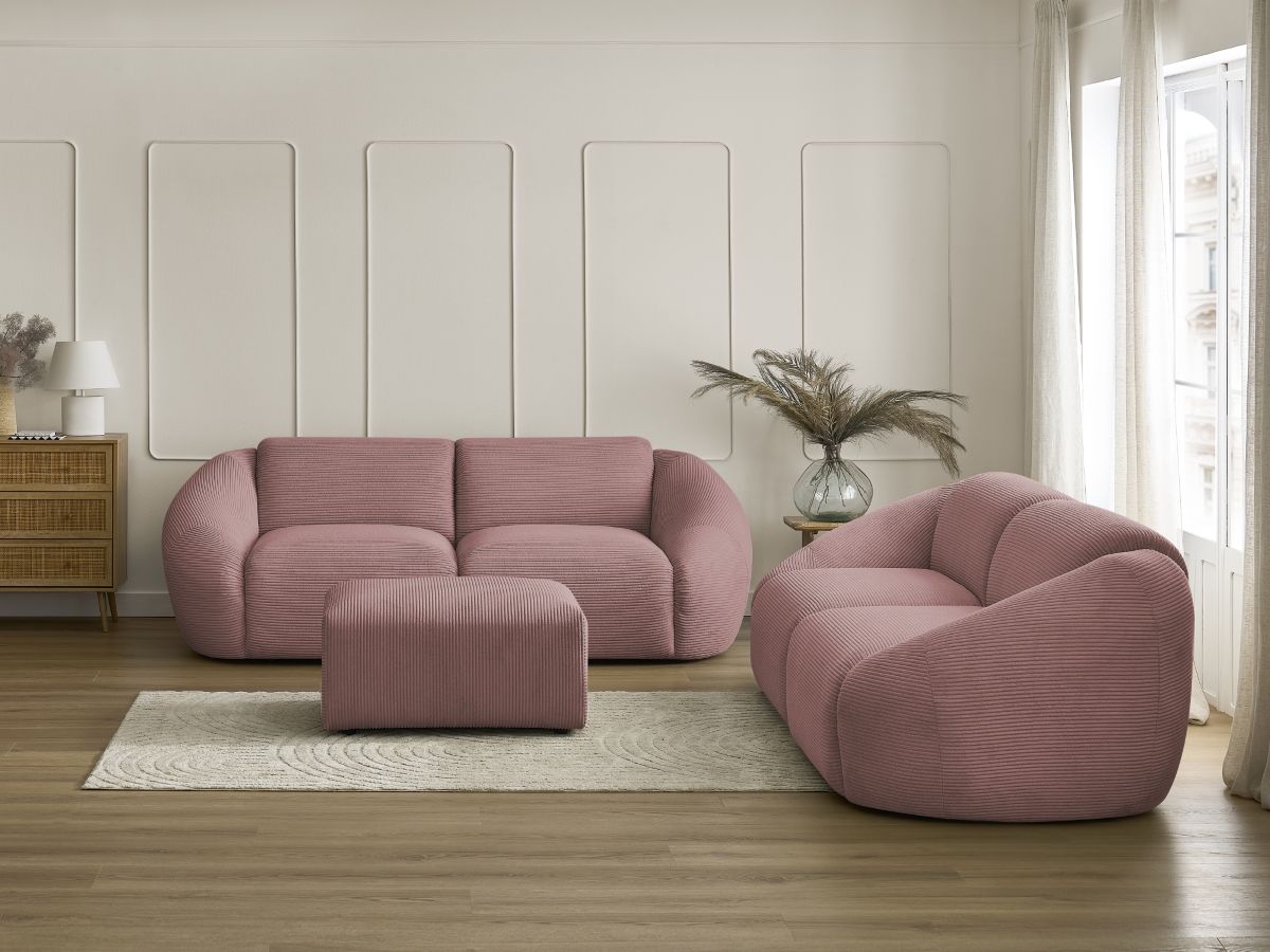 Bobochic Tina Sofa 6-Sitzer mit Pouf Cordsamt Rosa