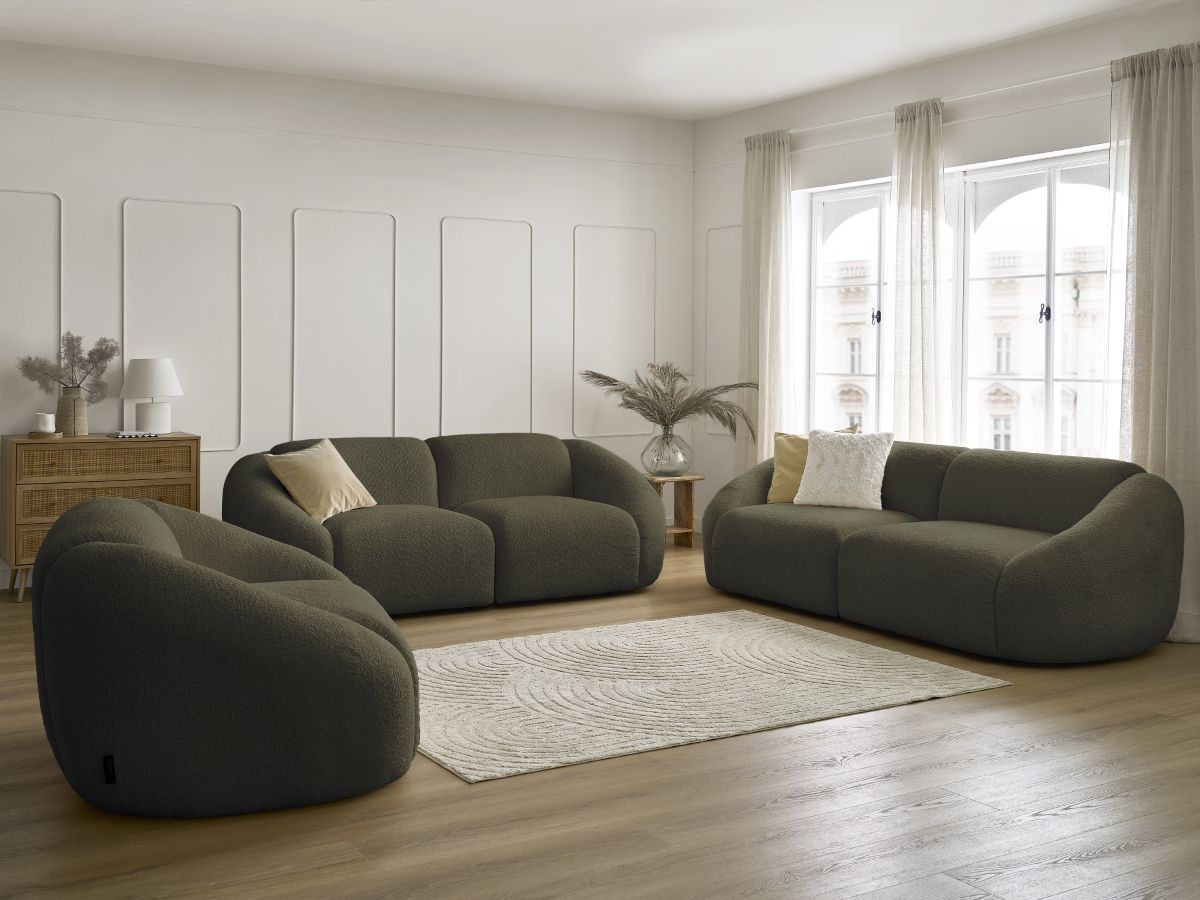 Bobochic Tina Sofa 6-Sitzer Bouclé-Stoff Grün