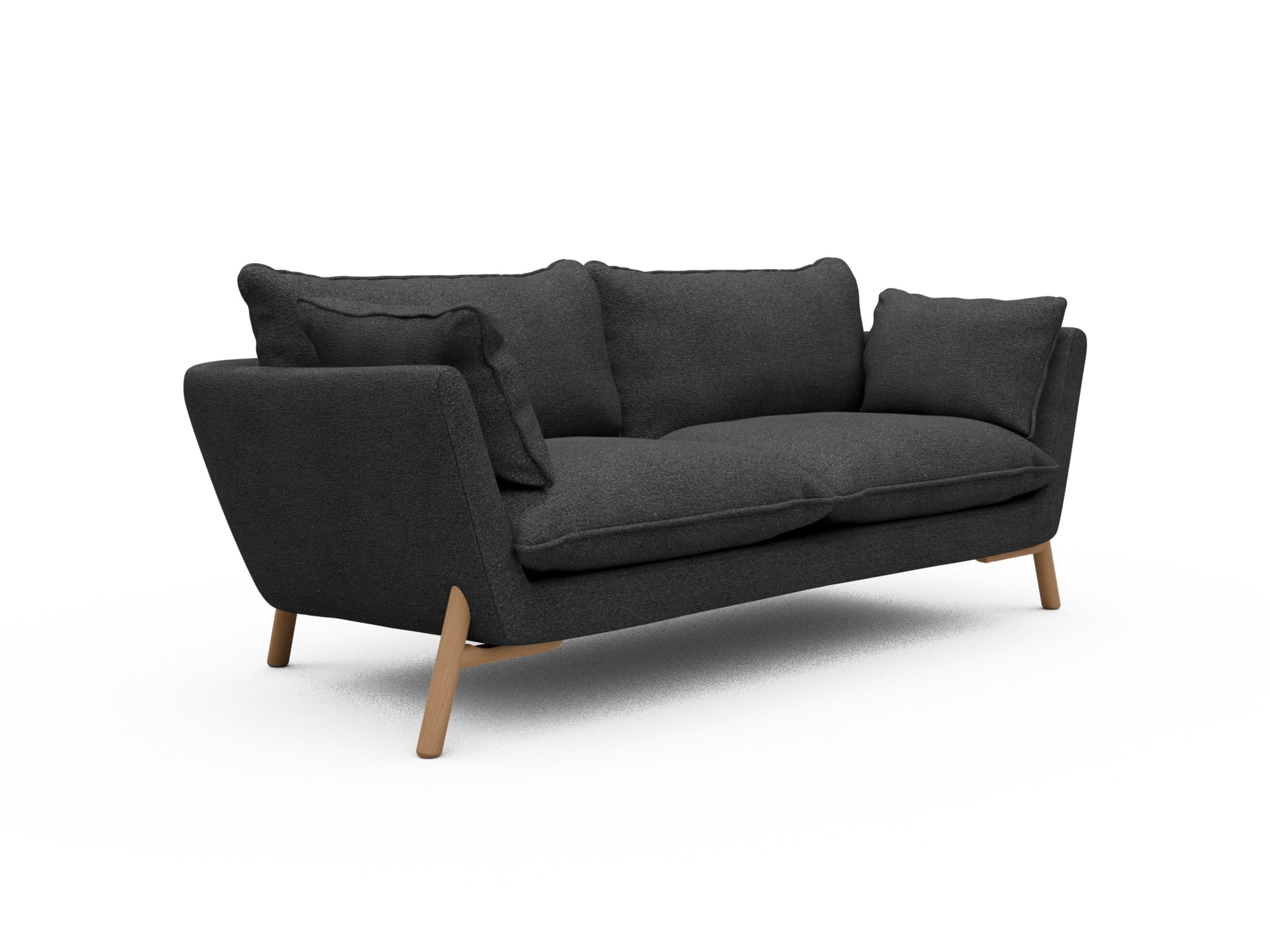 Skandi Home Sofa Emil Soft 2-Sitzer Beinfarbe Eiche Natur Boucle-Charcoal moebelfaktor