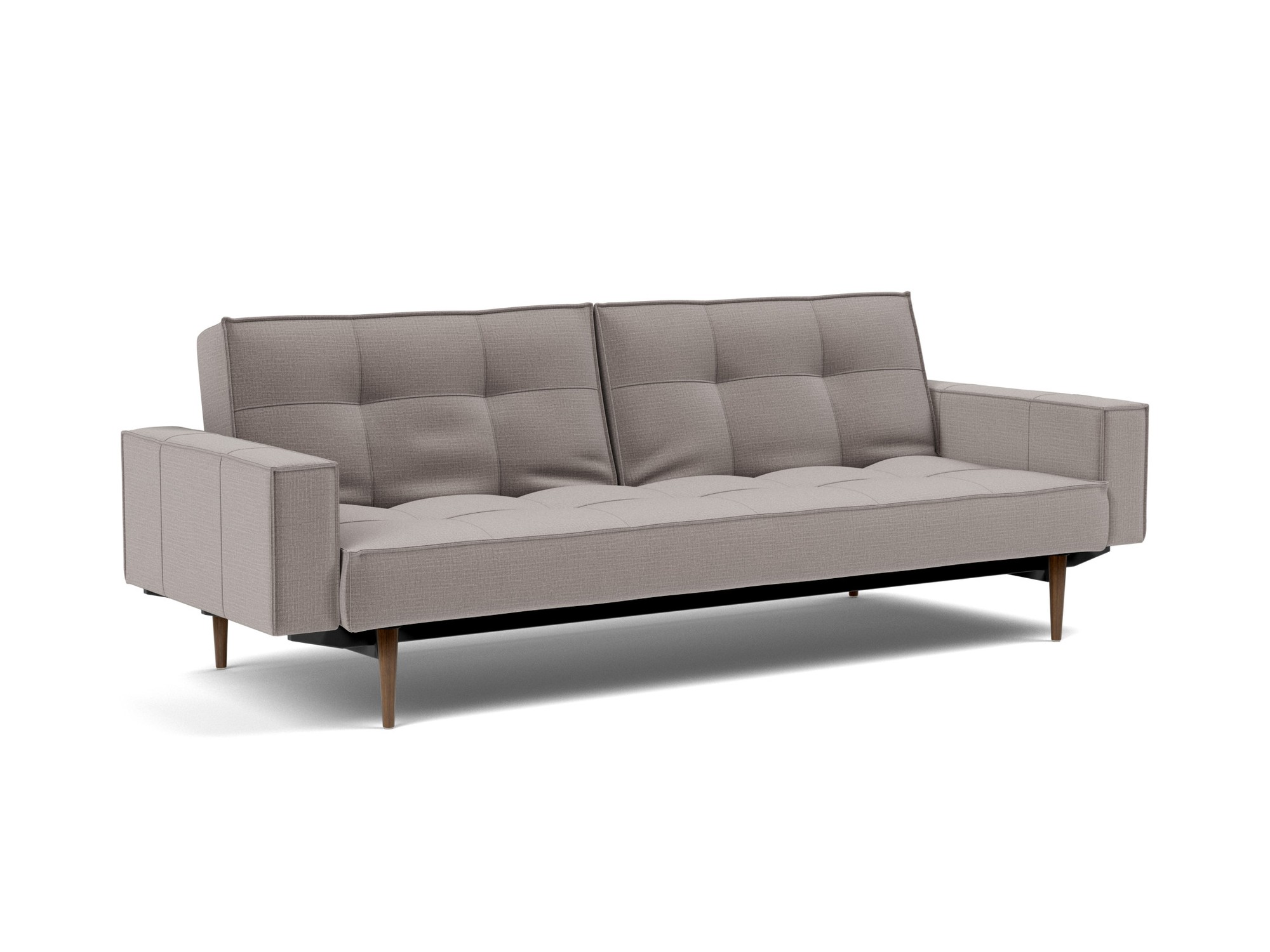 Schlafsofa Splitback mit Armlehnen Chenille Esina 418-Truffle Beine Styletto Eiche dunkel