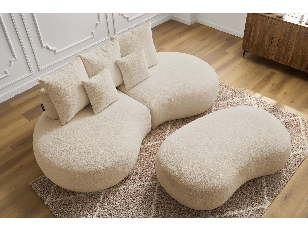 Bobochic Saint-germain Sofa 5-Sitzer mit Pouf Bouclé-Stoff Beige