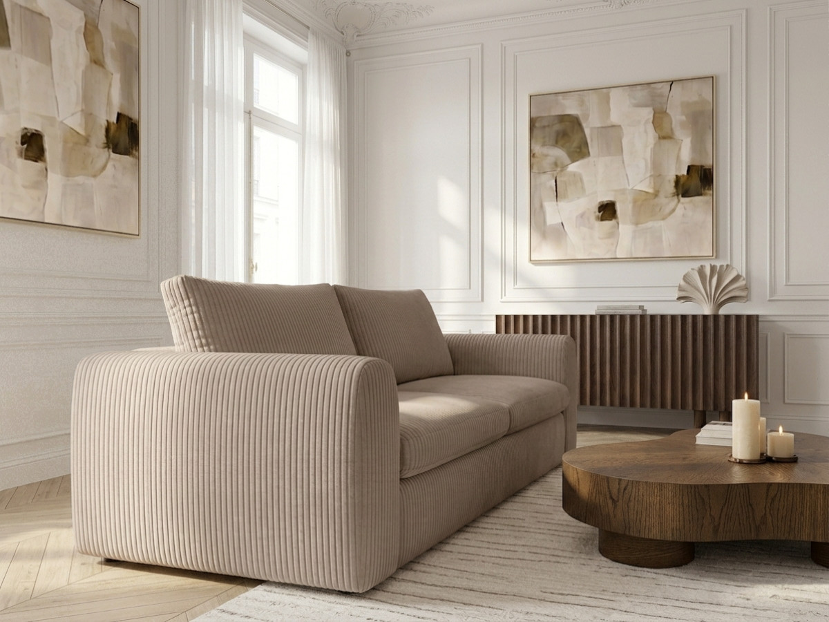 Bobochic Archi Schlafsofa 3-Sitzer Cordsamt Beige, Liegefläche 140 × 190 cm