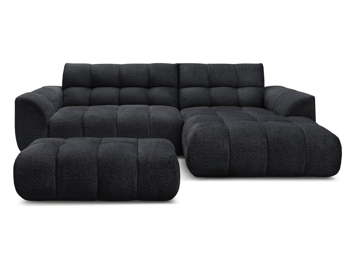 Bobochic Jaya Ecksofa mit Pouf Chenille Schwarz Ecke rechts